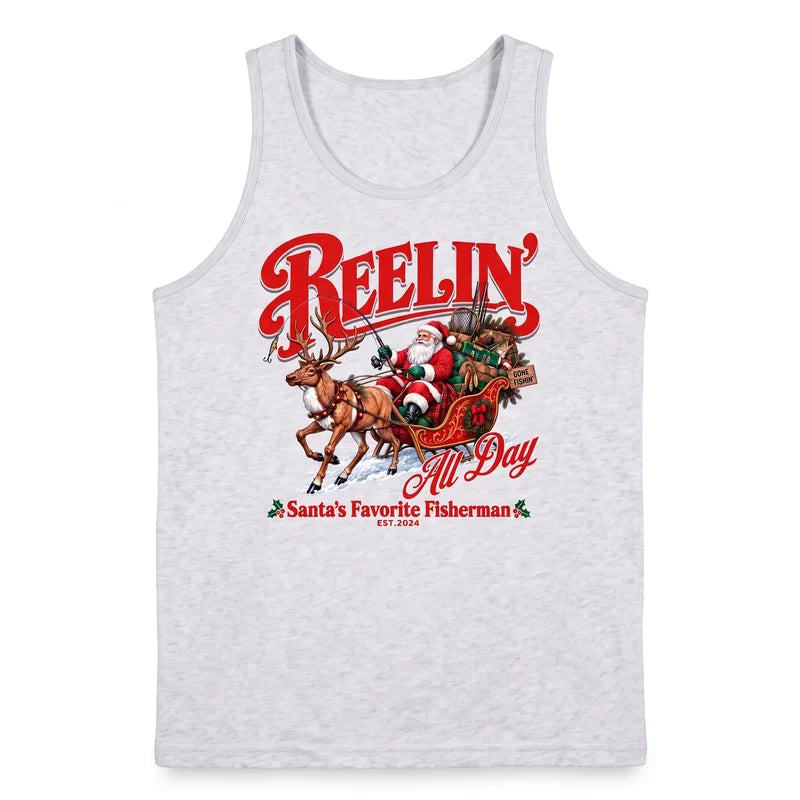 Reelin' All Day Santa's Favorite Fisherman Christmas Fishing Tank Top