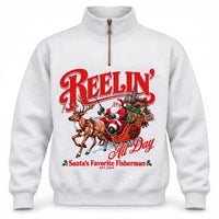 Reelin' All Day Santa's Favorite Fisherman Christmas Fishing Zip Long Sleeve Shirt