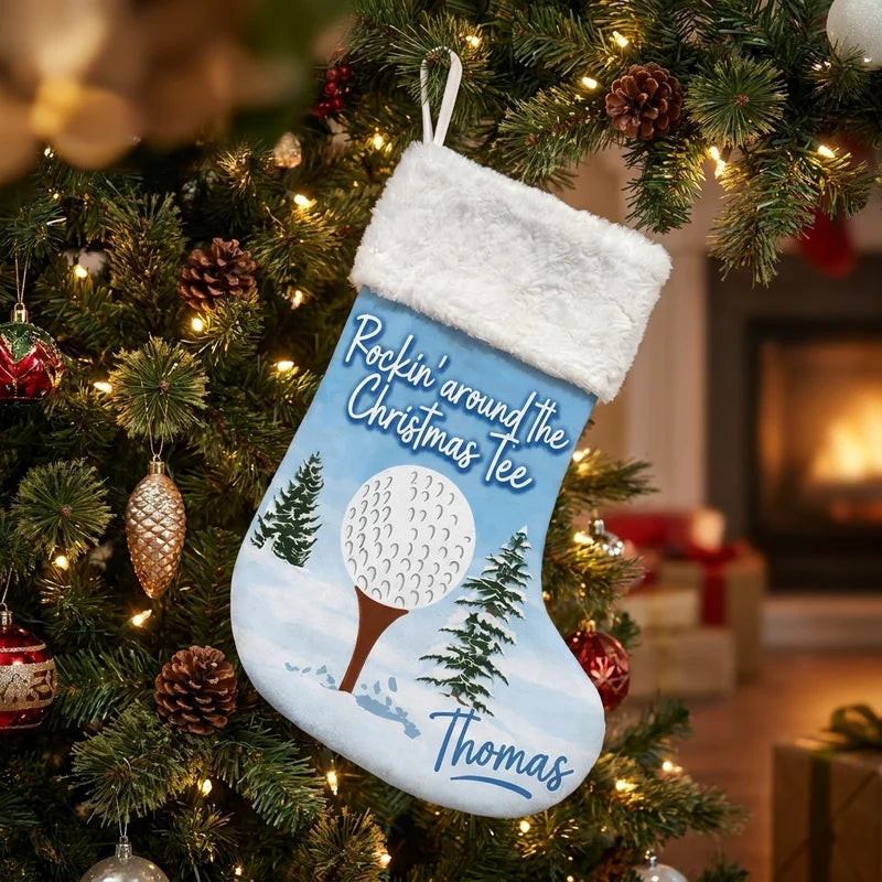 Personalized Rockin' Around the Christmas Tee Golf Stocking