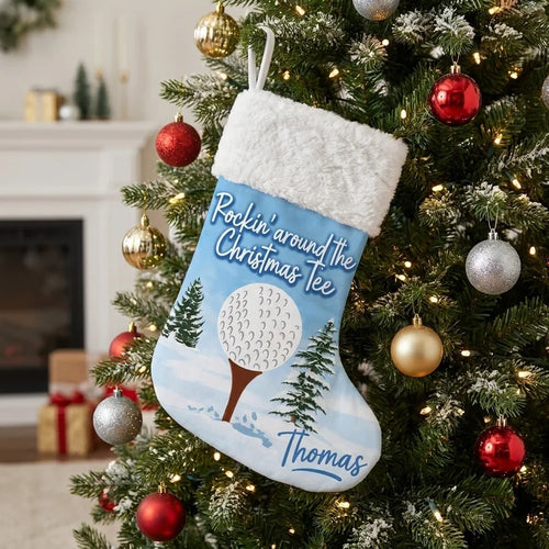 Personalized Rockin' Around the Christmas Tee Golf Stocking