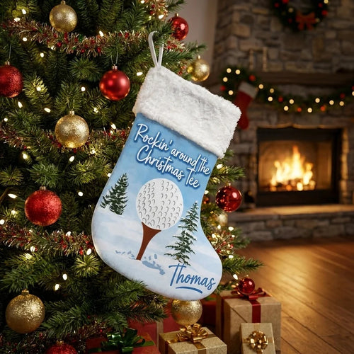 Personalized Rockin' Around the Christmas Tee Golf Stocking