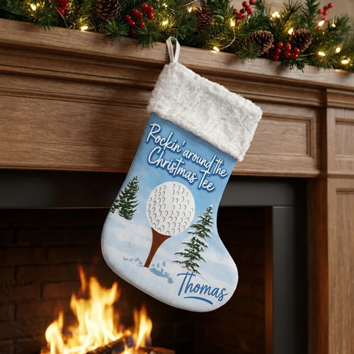 Personalized Rockin' Around the Christmas Tee Golf Stocking