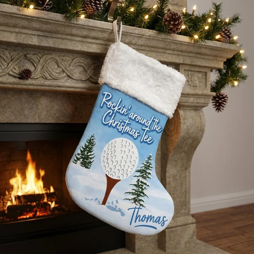 Personalized Rockin' Around the Christmas Tee Golf Stocking