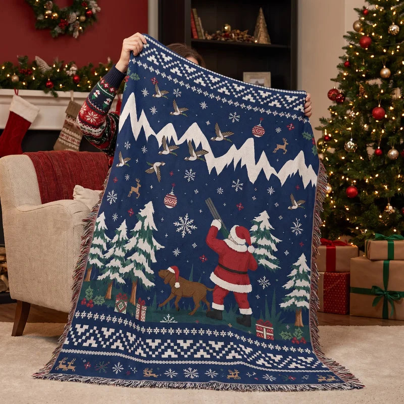 Personalized Santa Hunting Christmas Nordic Fair Isle Tassels Blanket