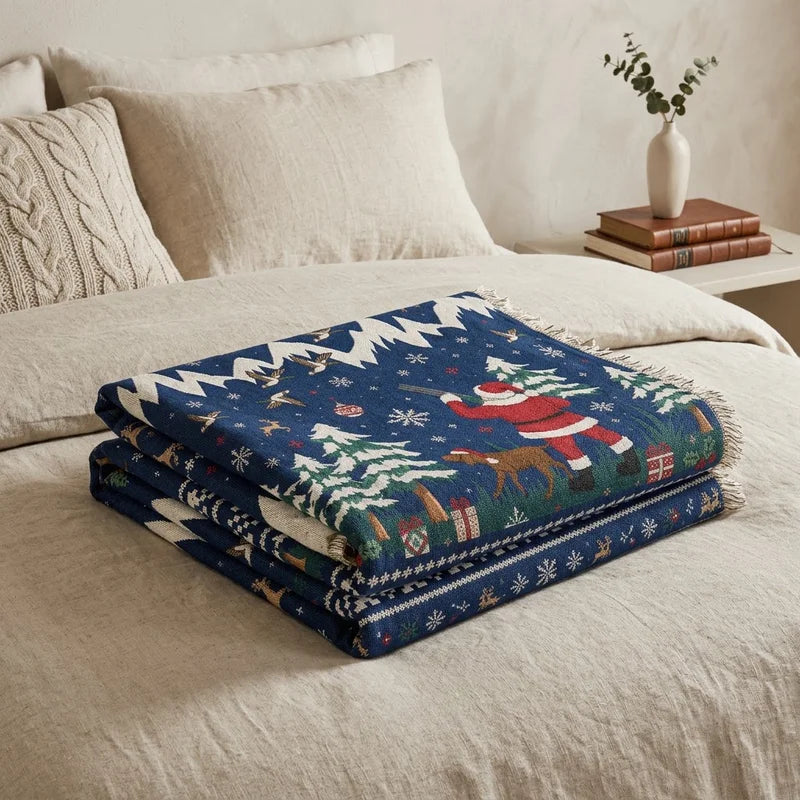 Personalized Santa Hunting Christmas Nordic Fair Isle Tassels Blanket