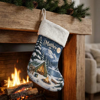 Winter Camping Snowy Night Christmas Stocking