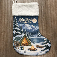 Winter Camping Snowy Night Christmas Stocking