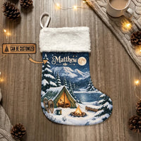 Winter Camping Snowy Night Christmas Stocking