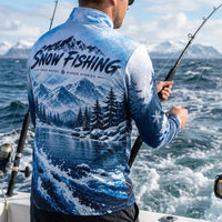 Snow Fishing Marlin Christmas Winter Fishing Zip Long Sleeve Shirt