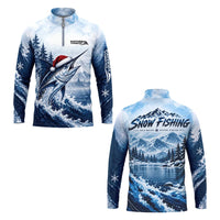 Snow Fishing Marlin Christmas Winter Fishing Zip Long Sleeve Shirt
