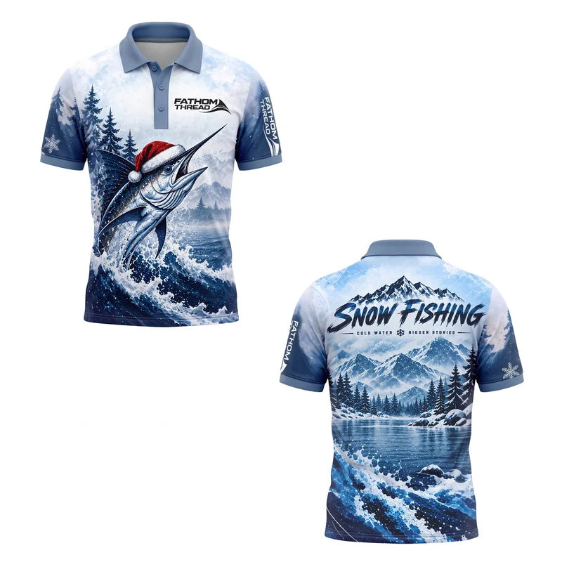 Snow Fishing Marlin Christmas Winter Fishing Polo Shirt