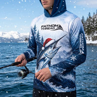 Snow Fishing Marlin Christmas Winter Fishing Hooded Long Sleeve Shirt