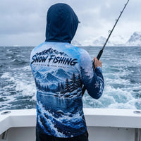 Snow Fishing Marlin Christmas Winter Fishing Hooded Long Sleeve Shirt