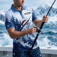 Snow Fishing Marlin Christmas Winter Fishing Polo Shirt