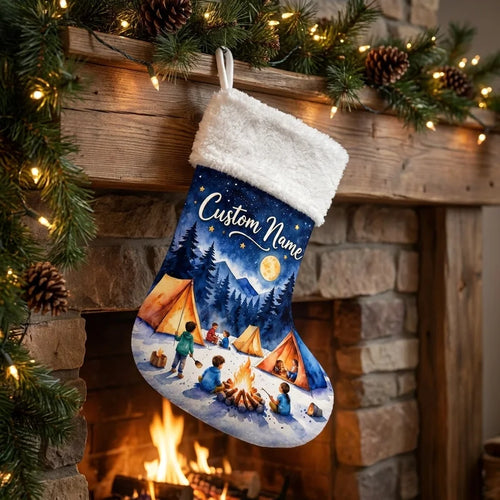 Personalized Snowy Nights Campfire Lights Christmas Stocking