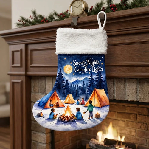 Personalized Snowy Nights Campfire Lights Christmas Stocking