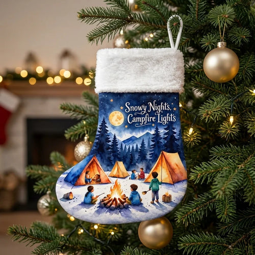 Personalized Snowy Nights Campfire Lights Christmas Stocking