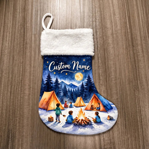 Personalized Snowy Nights Campfire Lights Christmas Stocking