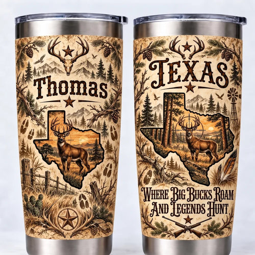 Personalized Texas Big Buck Hunting Vintage 20oz Tumbler