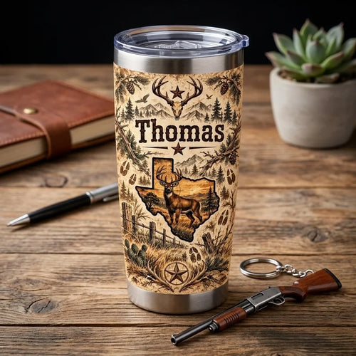 Personalized Texas Big Buck Hunting Vintage 20oz Tumbler