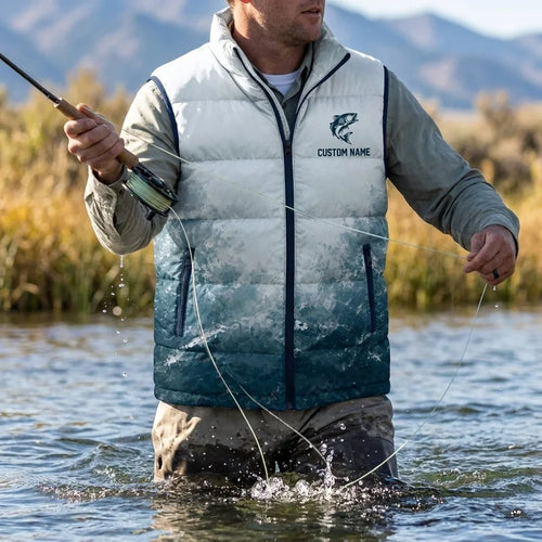 Personalized Fishing Legend Ombre Waves Puffer Vest