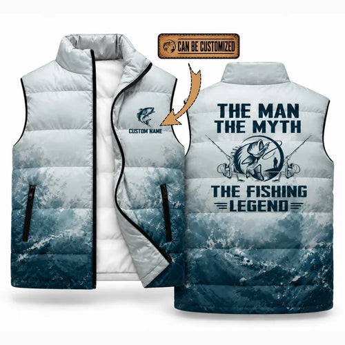 Personalized Fishing Legend Ombre Waves Puffer Vest