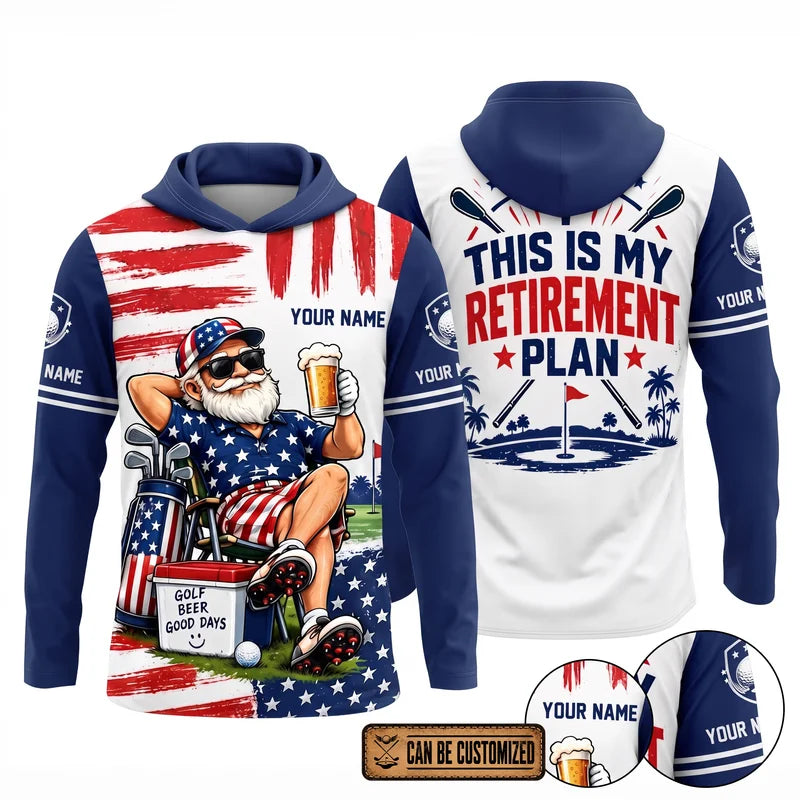 This Is My Retirement Plan Golf Beer Funny Personalized Hooded Long Sleeve Shirt