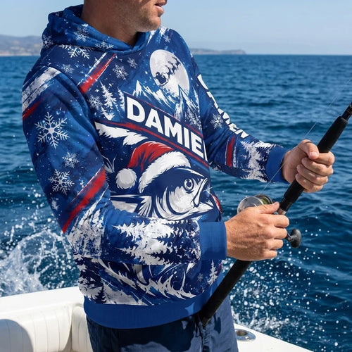 Personalized Christmas Fishing Santa Fish Winter Hoodie