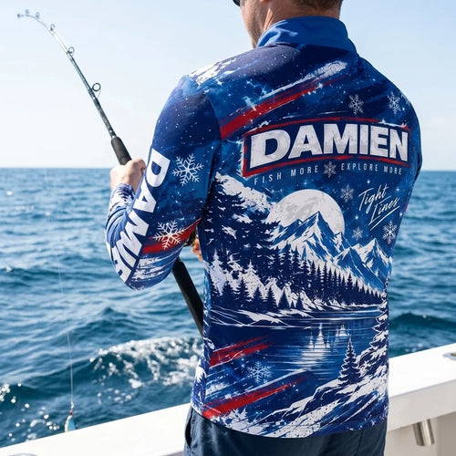 Personalized Christmas Fishing Santa Fish Winter Zip Long Sleeve Shirt