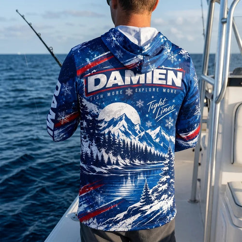 Personalized Christmas Fishing Santa Fish Winter Hooded Long Sleeve Shirt