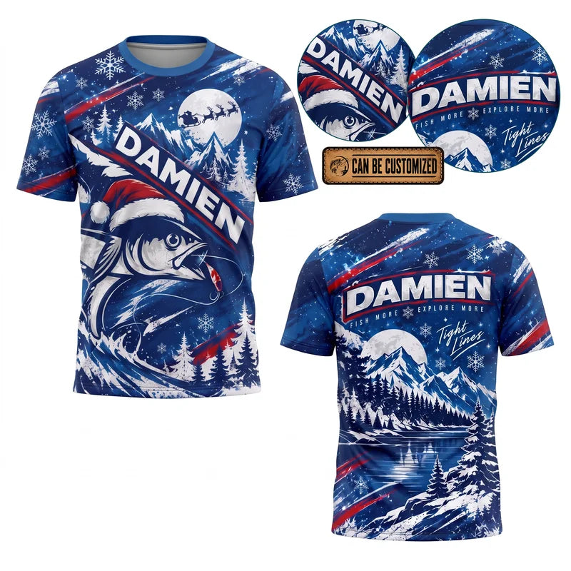 Personalized Christmas Fishing Santa Fish Winter T-Shirt