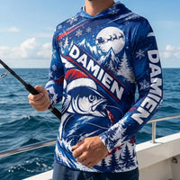 Personalized Christmas Fishing Santa Fish Winter Hooded Long Sleeve Shirt