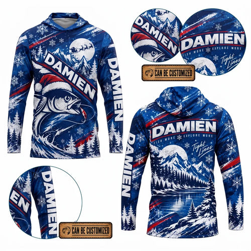 Personalized Christmas Fishing Santa Fish Winter Hooded Long Sleeve Shirt