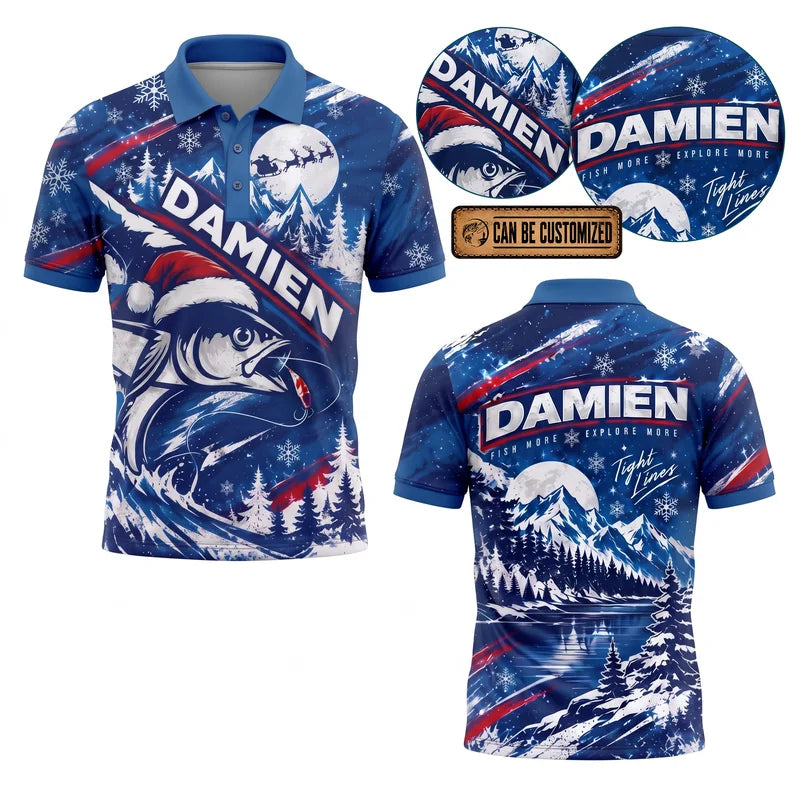 Personalized Christmas Fishing Santa Fish Winter Polo Shirt
