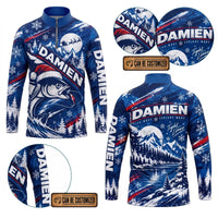 Personalized Christmas Fishing Santa Fish Winter Zip Long Sleeve Shirt