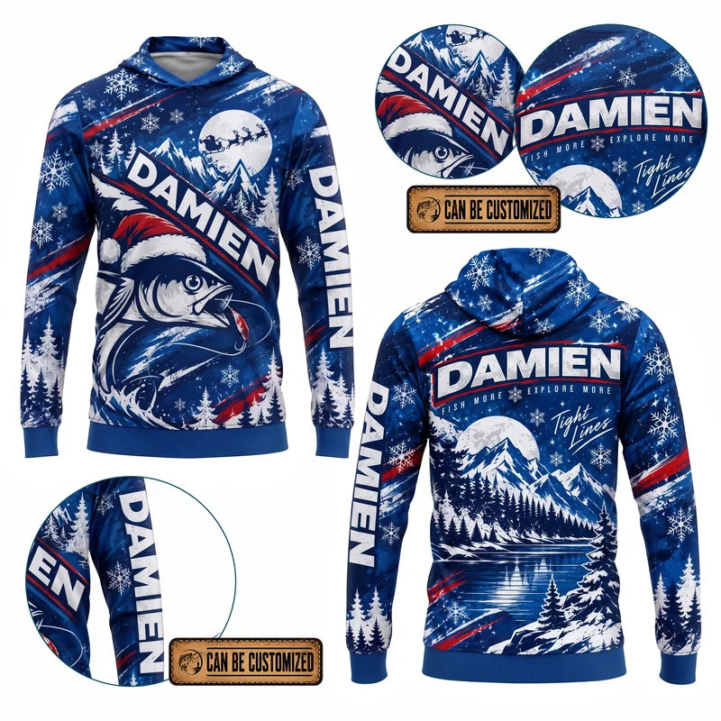 Personalized Christmas Fishing Santa Fish Winter Hoodie