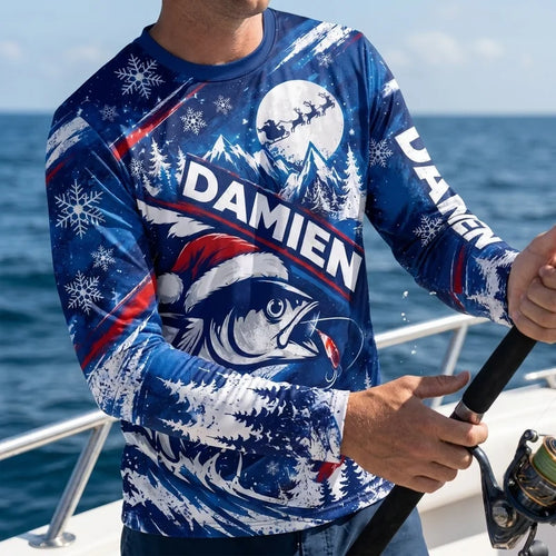 Personalized Christmas Fishing Santa Fish Winter Long Sleeve Shirt