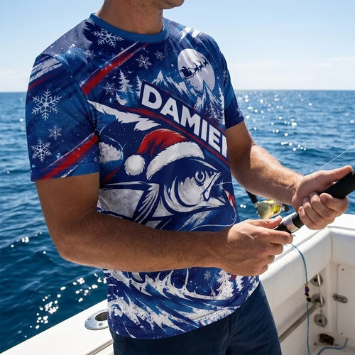 Personalized Christmas Fishing Santa Fish Winter T-Shirt