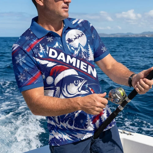 Personalized Christmas Fishing Santa Fish Winter Polo Shirt