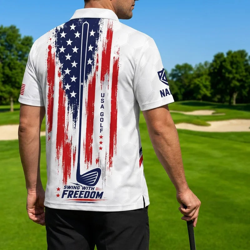 Swing With Freedom Personalized USA Golf Polo Shirt