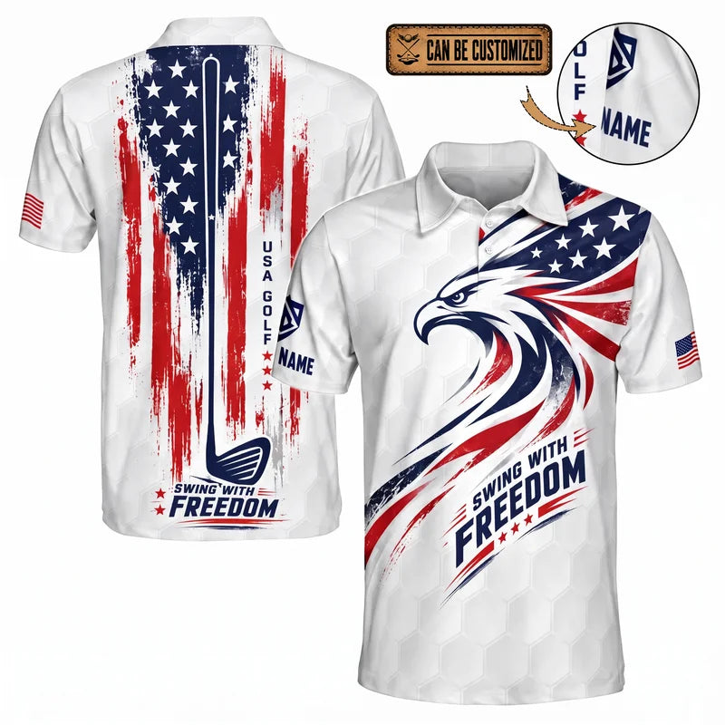Swing With Freedom Personalized USA Golf Polo Shirt