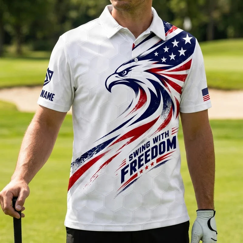 Swing With Freedom Personalized USA Golf Polo Shirt