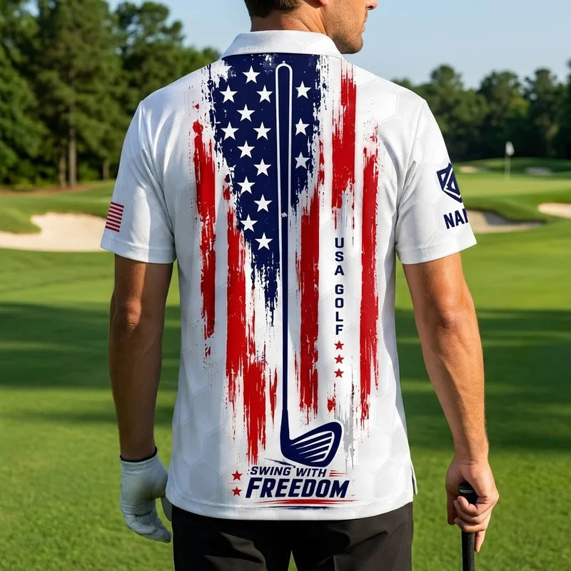 Swing With Freedom Personalized USA Golf Hawaiian Shirt