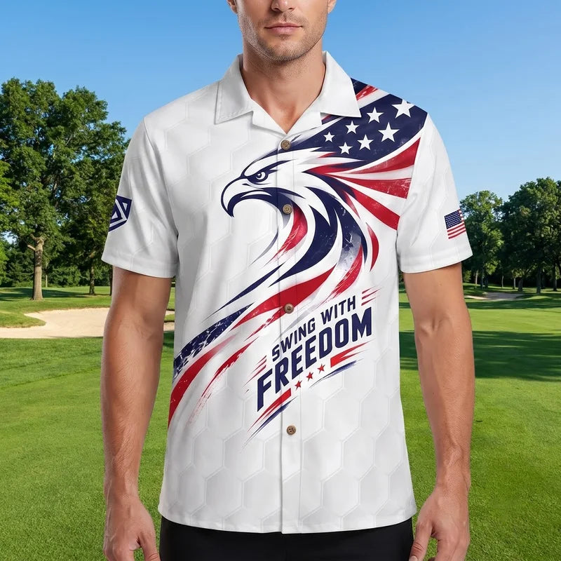 Swing With Freedom Personalized USA Golf Hawaiian Shirt