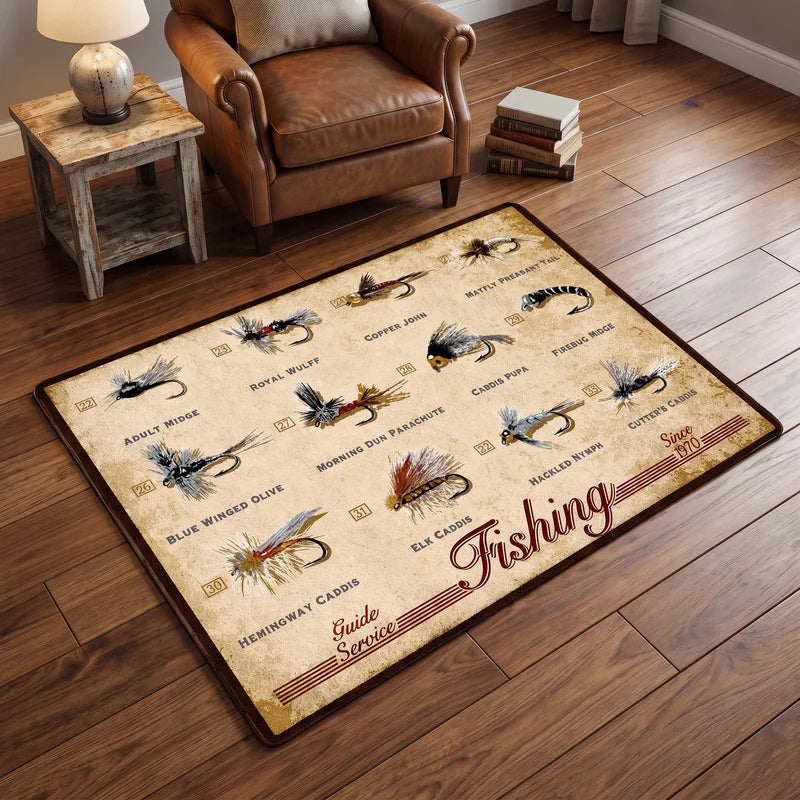 Personalized Vintage Fishing Fly Guide Service Rug