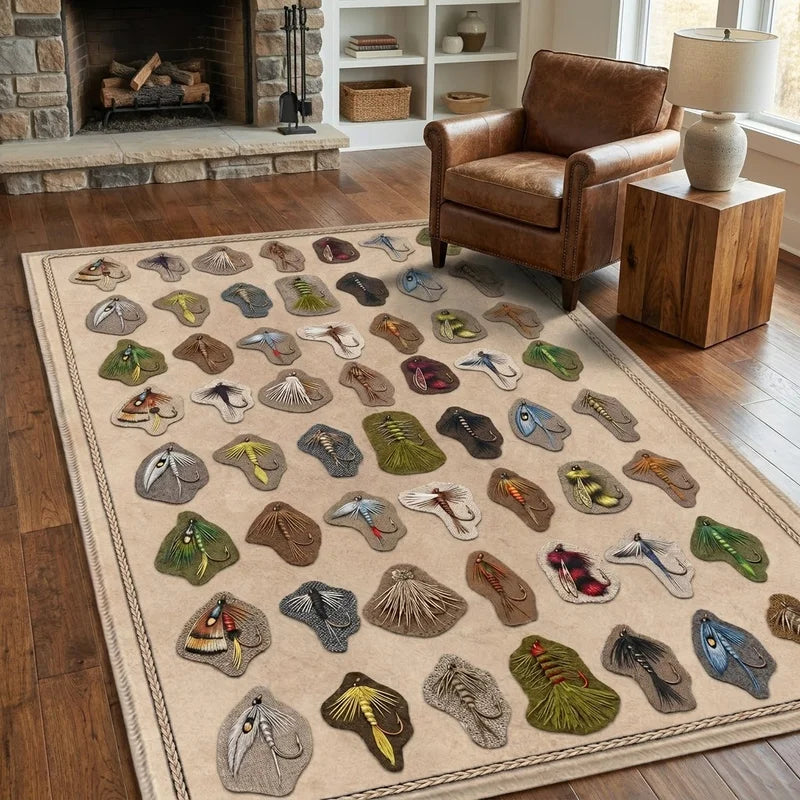 Vintage Fly Fishing Flies Rug