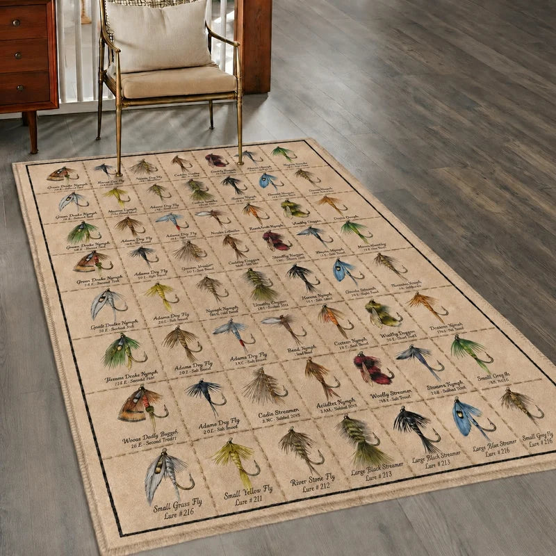 Vintage Fly Fishing Flies Rug