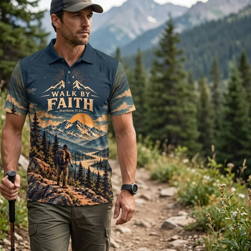 Walk By Faith Faith Moves Mountains Christian Polo Shirt