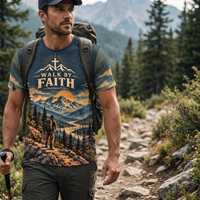 Walk By Faith Faith Moves Mountains Christian Mountain T-Shirt