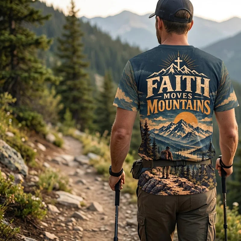 Walk By Faith Faith Moves Mountains Christian Mountain T-Shirt